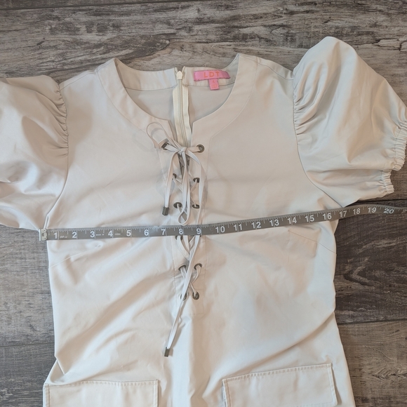 Ldt Cream Sheath Mini Dress with Puff Sleeves - Picture 10 of 11